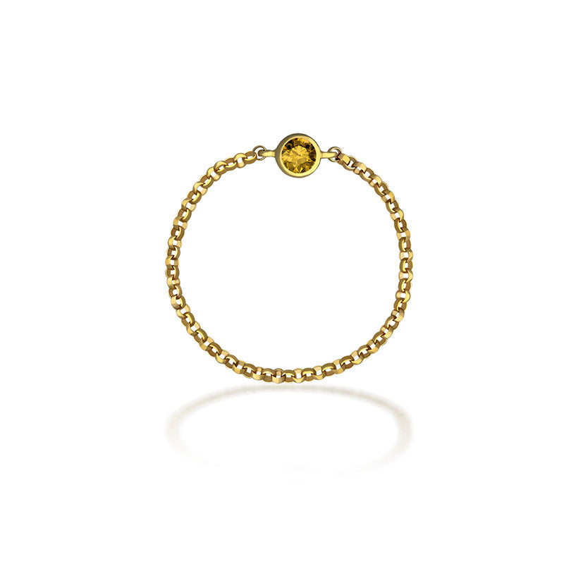 18k Gold November Birthstone Citrine Chain Ring - Genevieve Collection