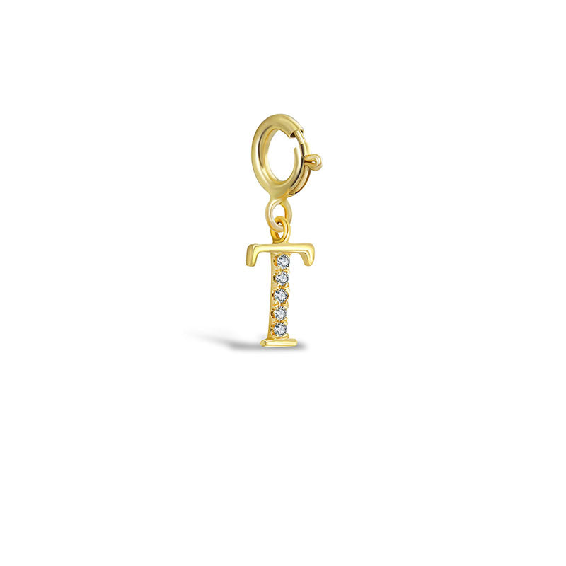 18k Gold Letter "T" Diamond Charms - Genevieve Collection
