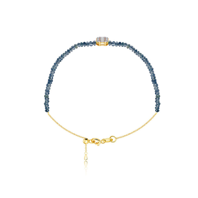 18k Gold Sapphire Beaded with Square Shape Diamond Bracelet - Genevieve Collection
