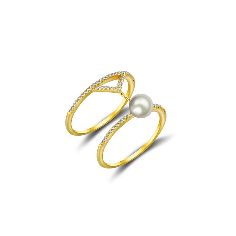 18k Gold Pearl Connection Diamond Ring - Genevieve Collection