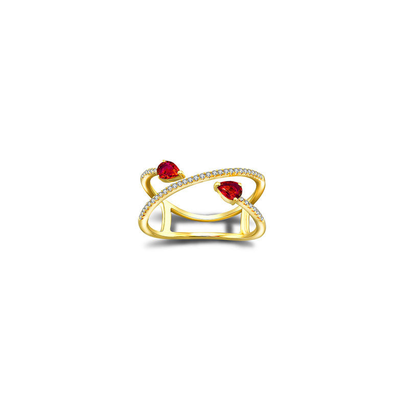 18k Gold Ruby Arrow Spiral Diamond Ring - Genevieve Collection