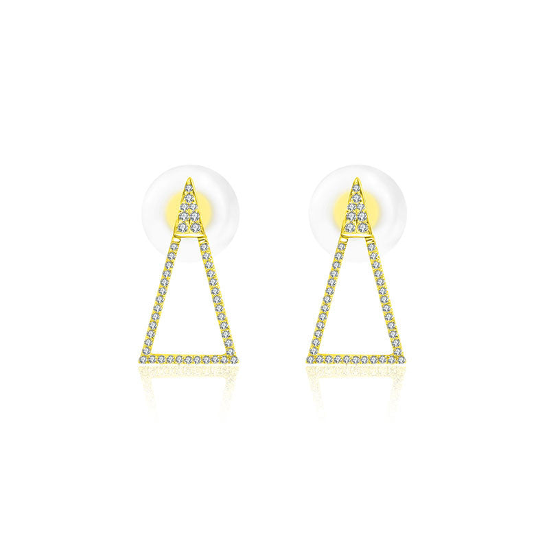 18k Gold Hollow Isosceles Triangle Diamond Earring - Genevieve Collection