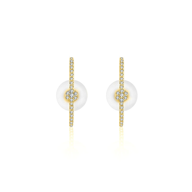 18k Gold Round Pattern Half Hoop Diamond Earring - Genevieve Collection