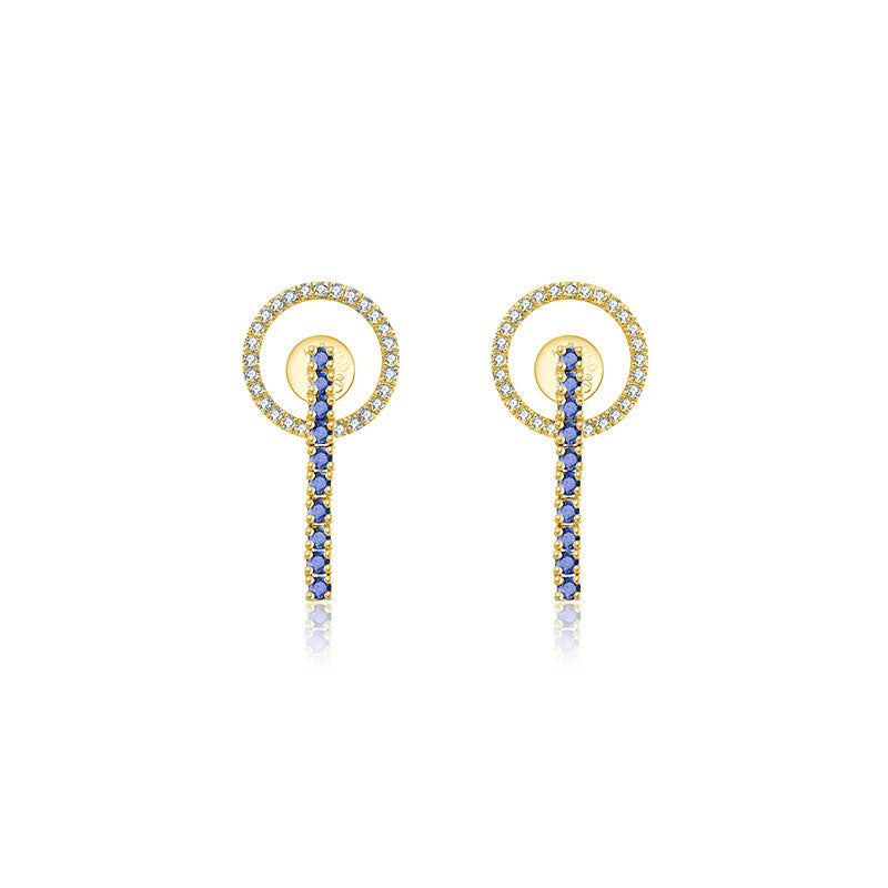 18k Gold Hollow Round Shape with Line Sapphire Earring - Genevieve Collection
