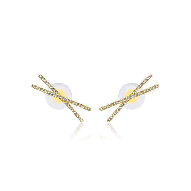 18k Gold Cross Diamond Earring - Genevieve Collection