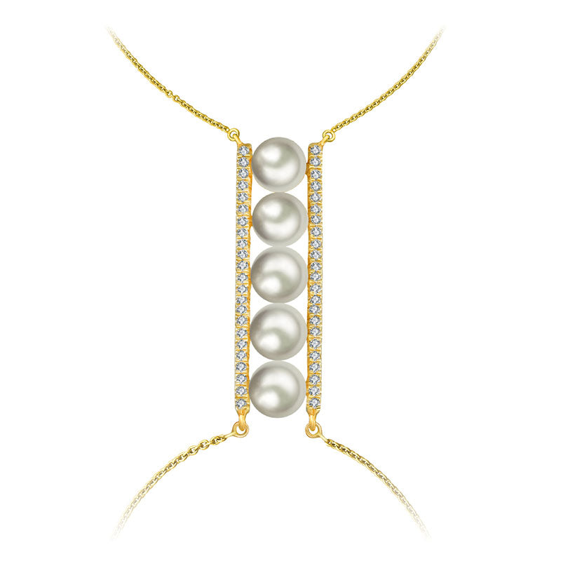 18k Gold Line Pearl 2 Way Diamond Bracelet - Genevieve Collection