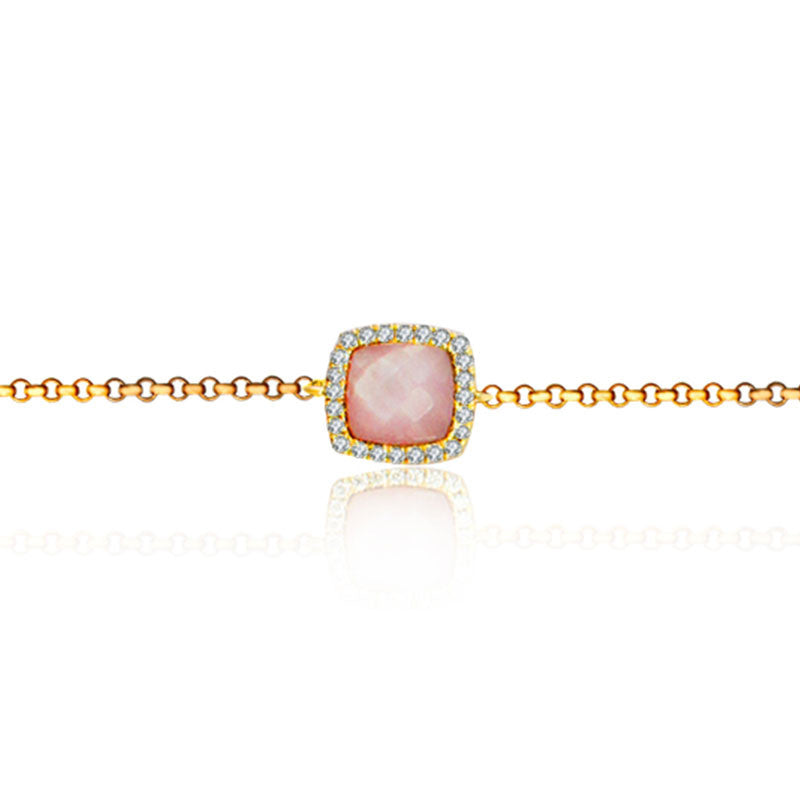 18k Gold Pink Shell Diamond Bracelet with Pink Tassel - Genevieve Collection
