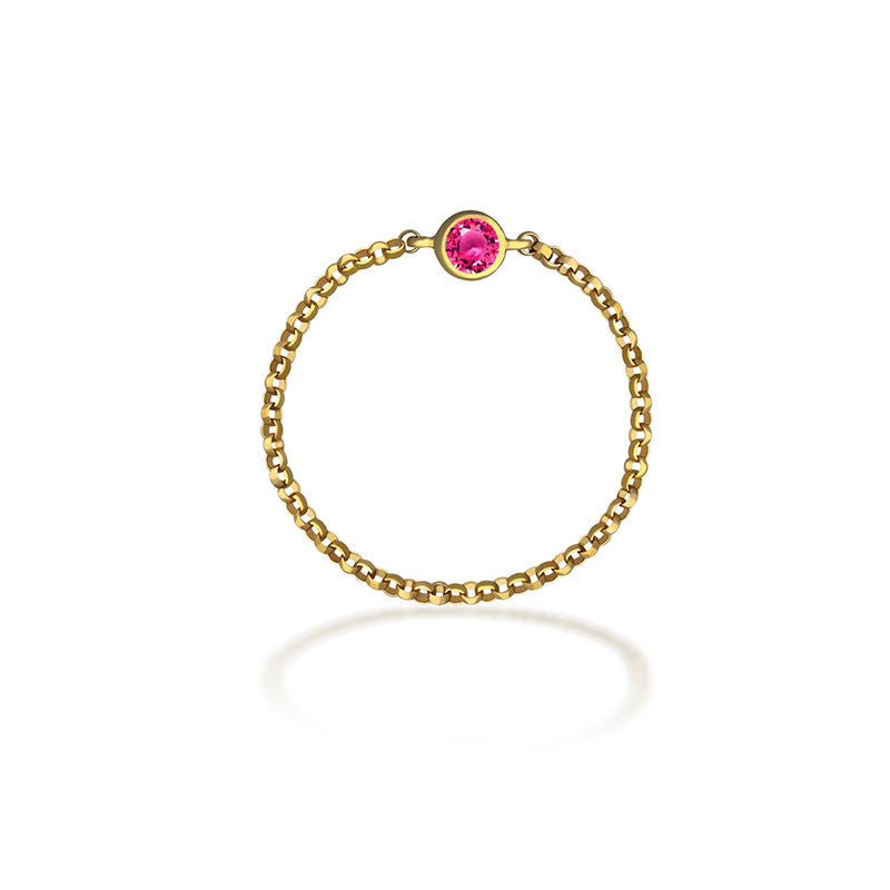 18k Gold October Birthstone Tourmaline Chain Ring - Genevieve Collection