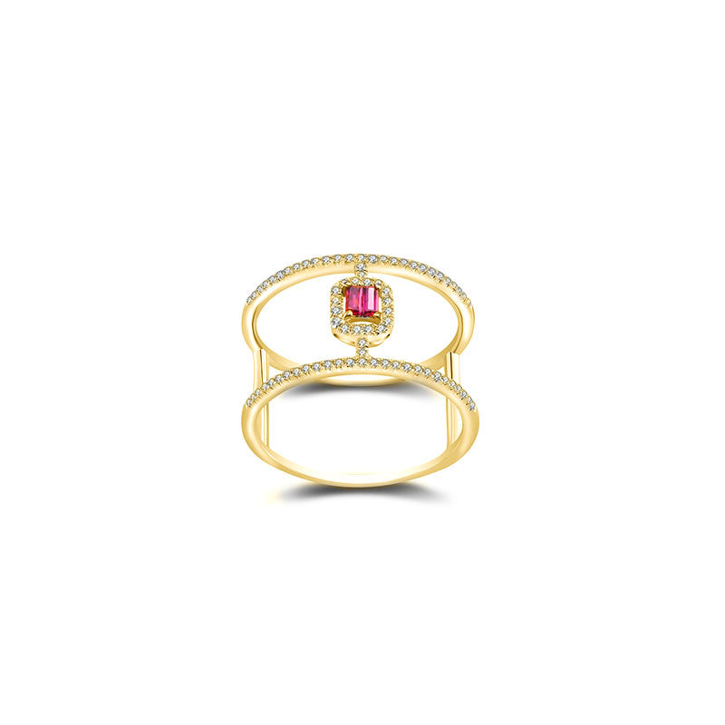 18k Gold Double Line Shape Ring with Ruby - Genevieve Collection