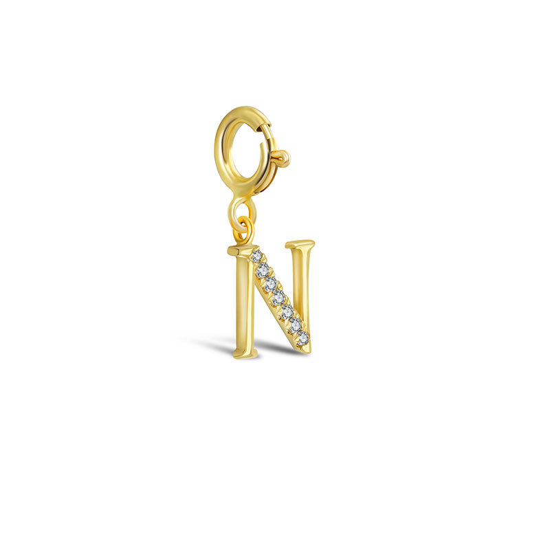 18k Gold Letter "N" Diamond Charms - Genevieve Collection