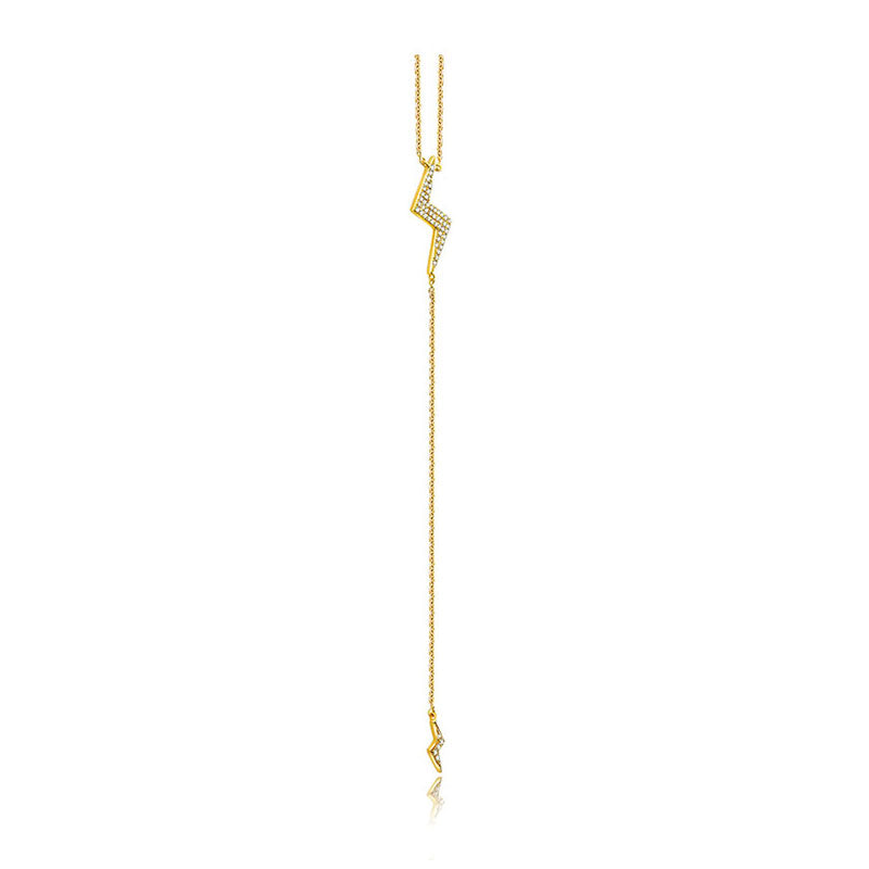 18k Gold Lightning Bolt Dangling Diamond Necklace - Genevieve Collection
