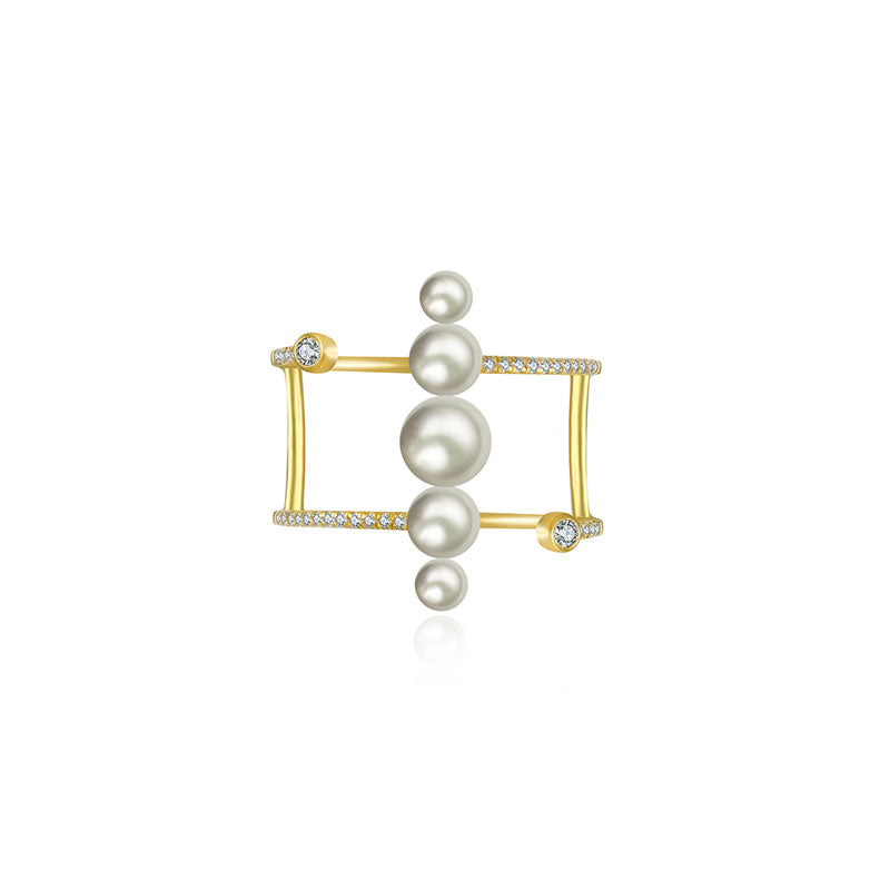 18k Gold Pearl Double Open Diamond Ring - Genevieve Collection