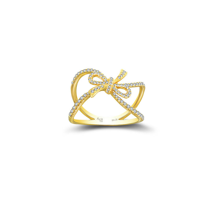 18k Gold Curved Ribbon Diamond Ring - Genevieve Collection