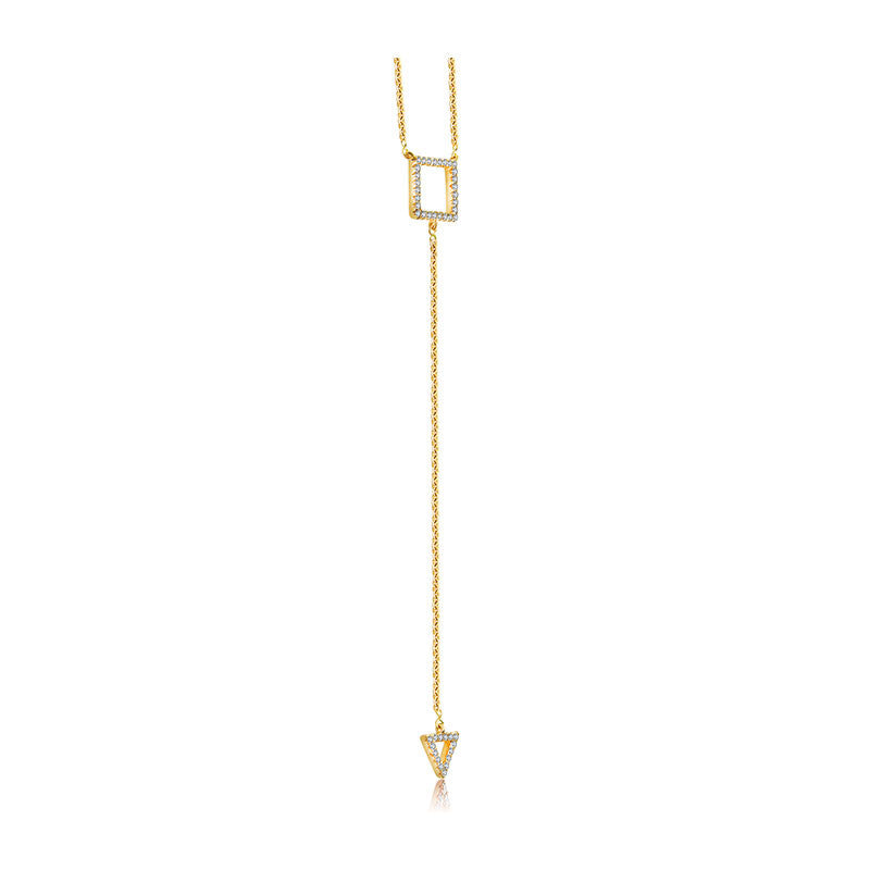 18k Gold Hollow Square Dangling Diamond Necklace - Genevieve Collection