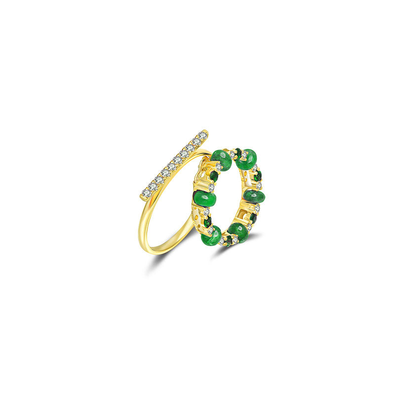 18k Gold 2 ways Beaded Emerald and Diamond Ring - Genevieve Collection
