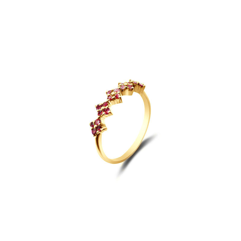 18k Gold Square Pattern Ruby Ring - Genevieve Collection