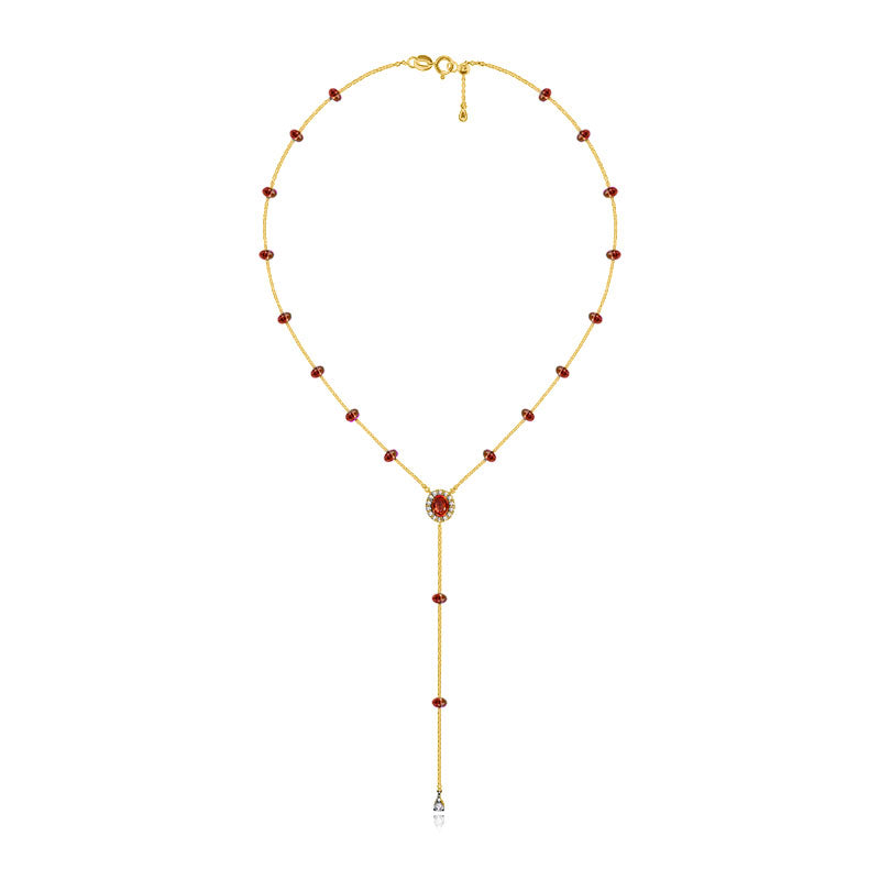 18k Gold By the Yard Ruby Dangle Necklace - Genevieve Collection