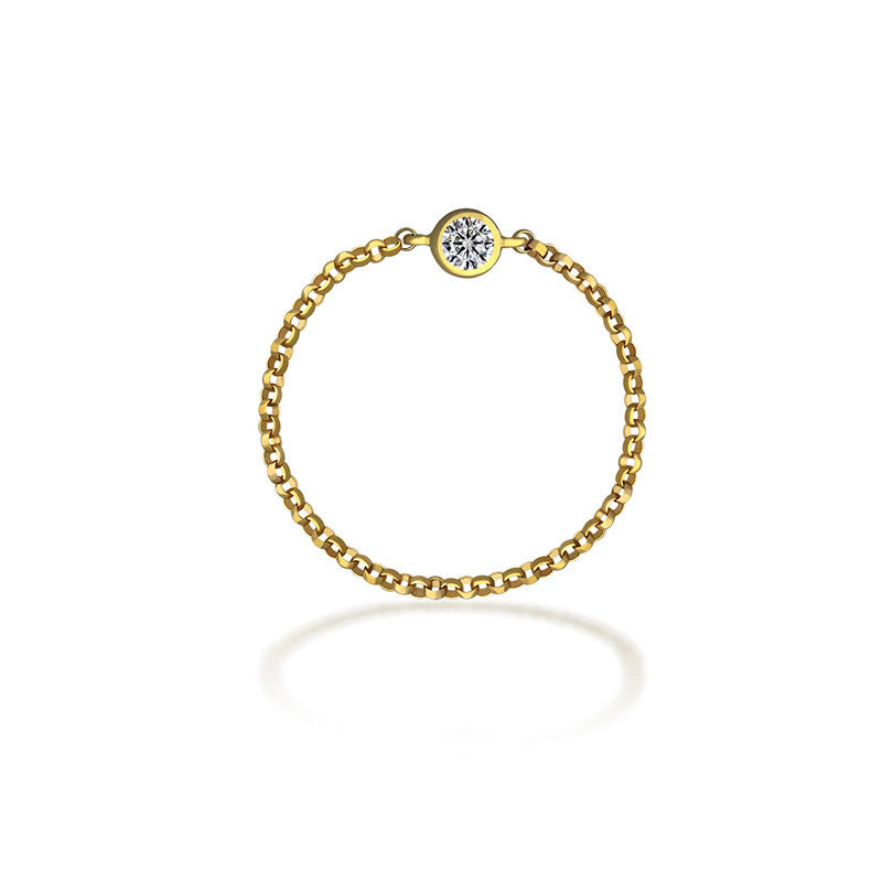 18k Gold April Birthstone Diamond Chain Ring - Genevieve Collection