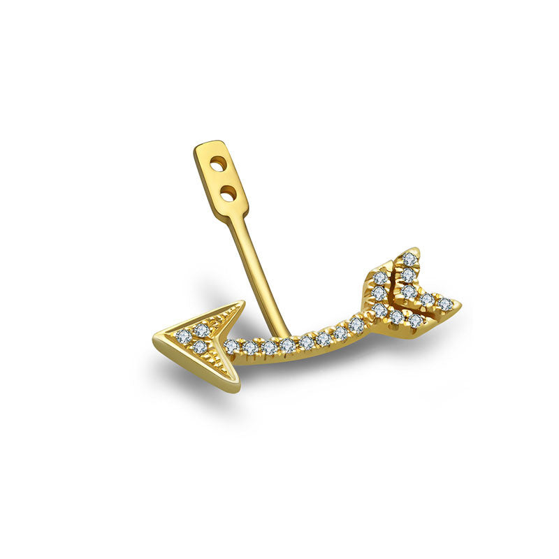 18k Gold Arrow Shape Single Earring Jacket With Round Diamond (Half Pair) - Genevieve Collection