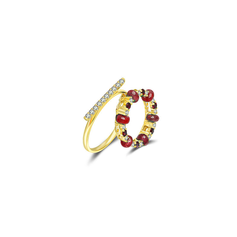 18k Gold 2 ways Beaded Ruby and Diamond Ring - Genevieve Collection