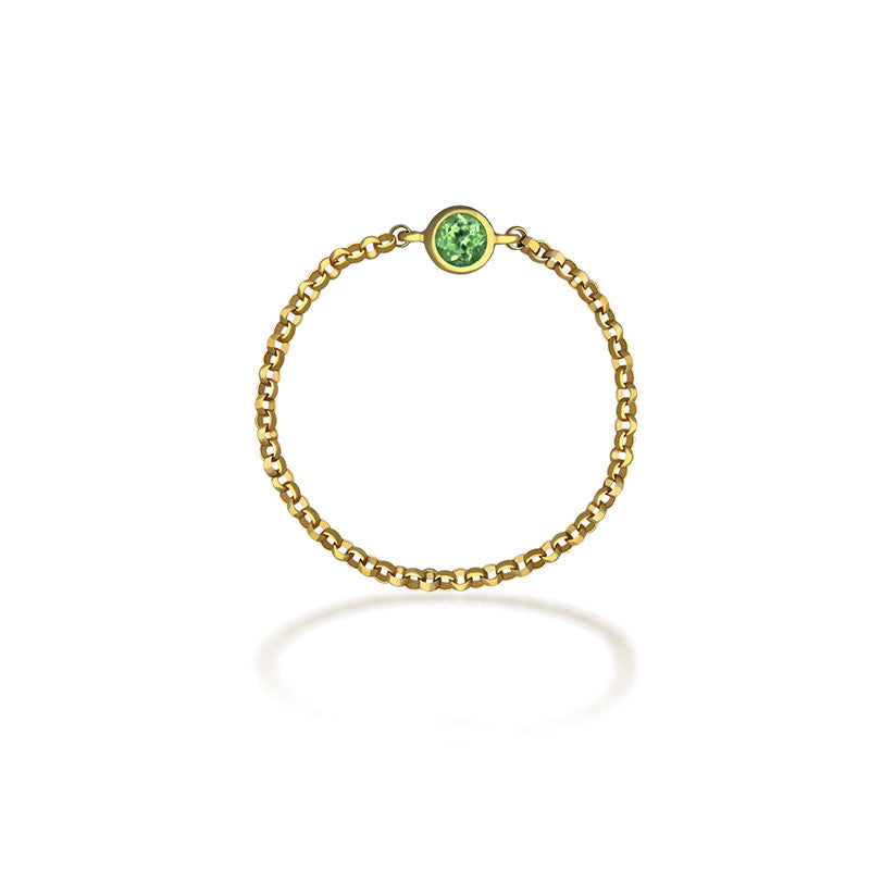 18k Gold August Birthstone Peridot Chain Ring - Genevieve Collection