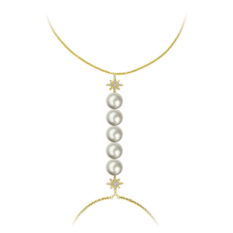 18k Gold Star Shape with Line Pearl 2 Way Diamond Bracelet - Genevieve Collection