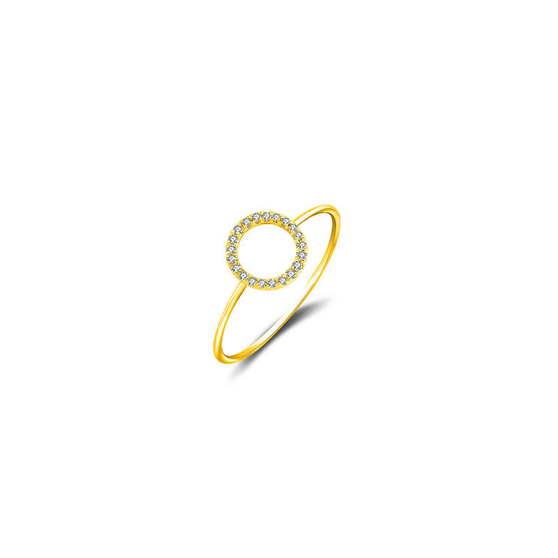 18k Gold Hollow Round Pave Diamond Ring - Genevieve Collection