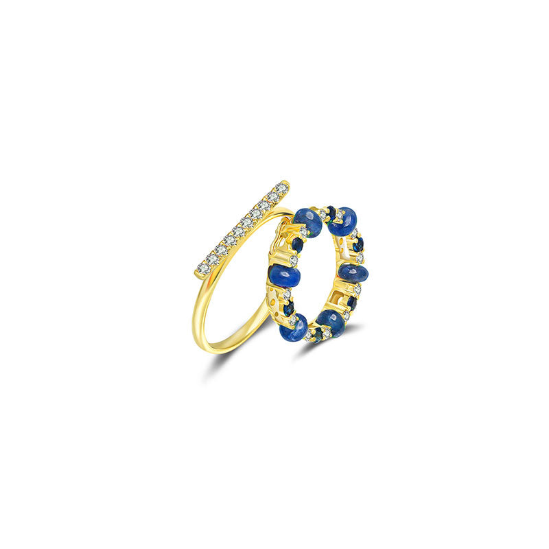 18k Gold 2 ways Beaded Sapphire and Diamond Ring - Genevieve Collection