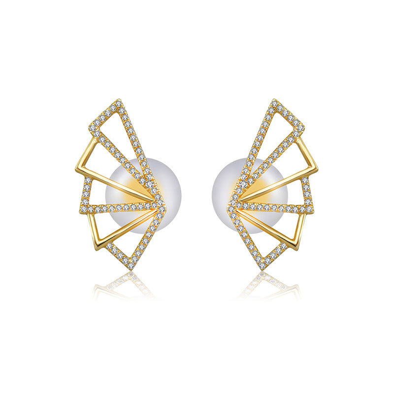18k Gold Fan Shape Diamond Earring - Genevieve Collection