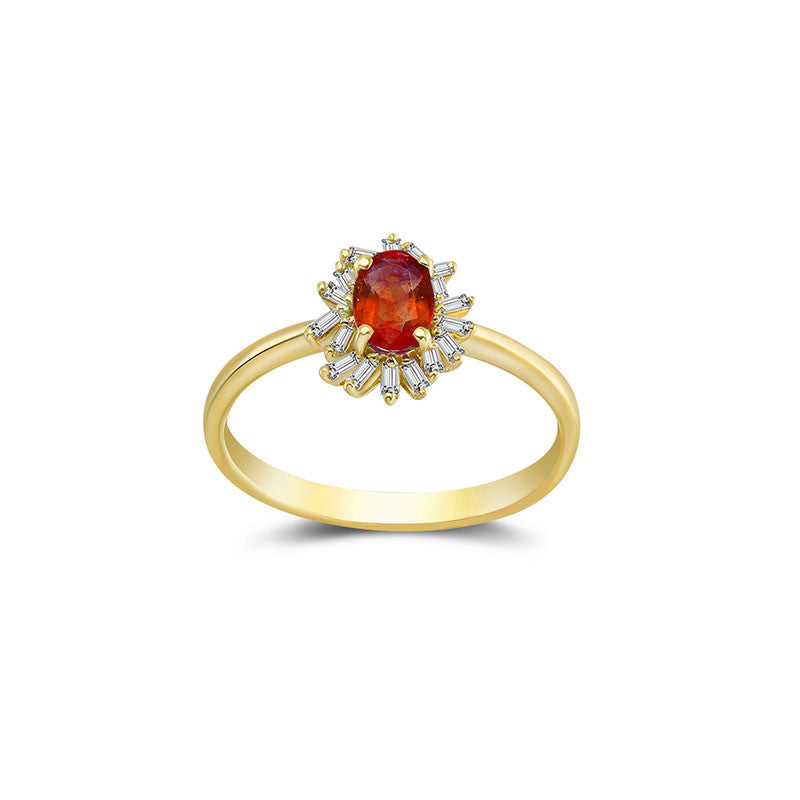 18k Gold Ruby Ring Surrounded by Irregular Shape Diamond - Genevieve Collection