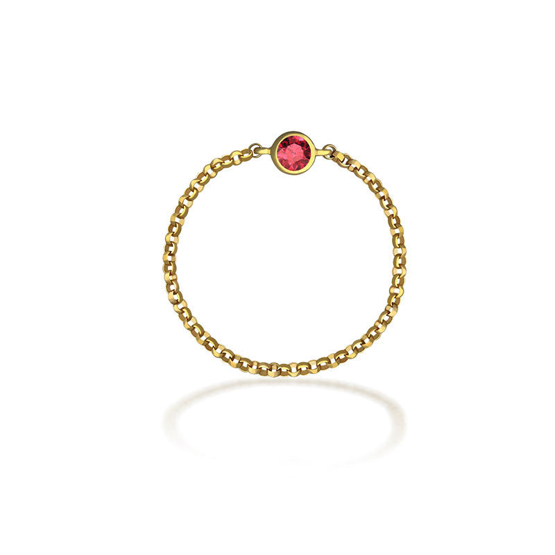 18k Gold July Birthstone Ruby Chain Ring - Genevieve Collection