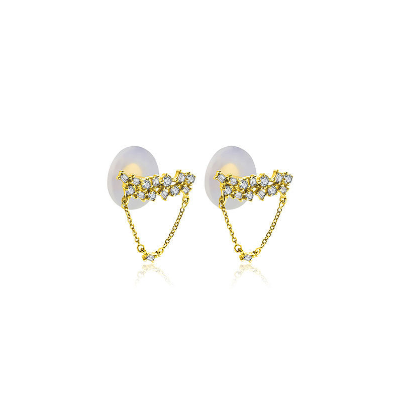 18k Gold Irregular Shape Chain Diamond Earring - Genevieve Collection