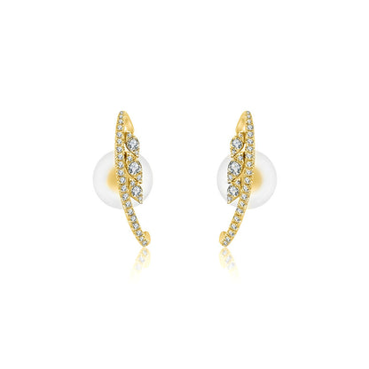 18k Gold Marquise Pattern Half Hoop Diamond Earring - Genevieve Collection