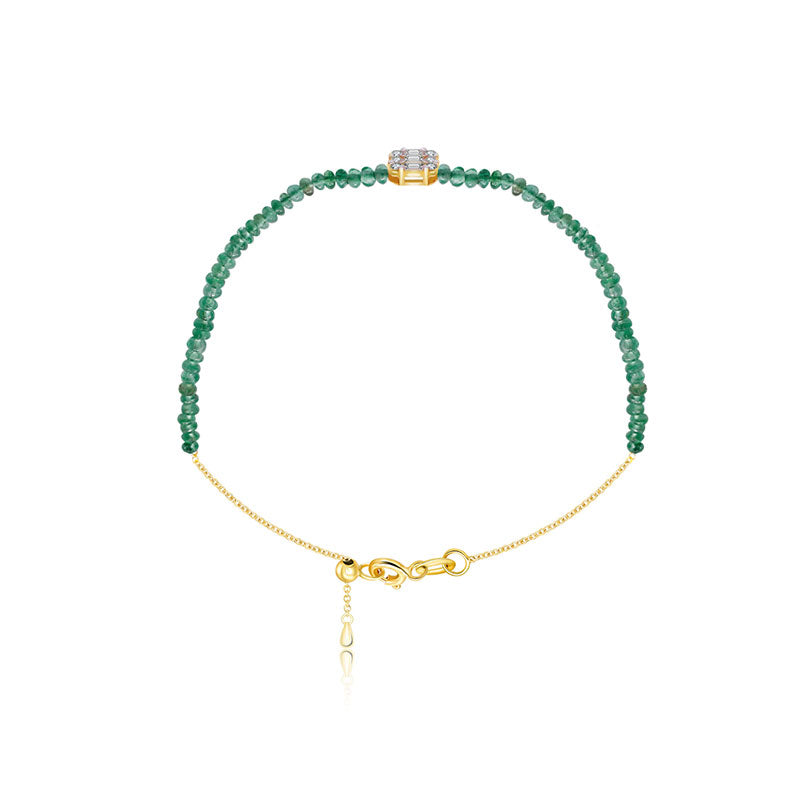 18k Gold Emerald Beaded with Square Shape Diamond Bracelet - Genevieve Collection