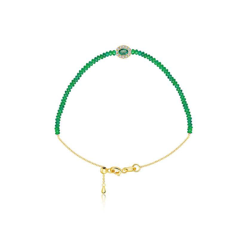 18k Gold Emerald Beaded Diamond Bracelet - Genevieve Collection