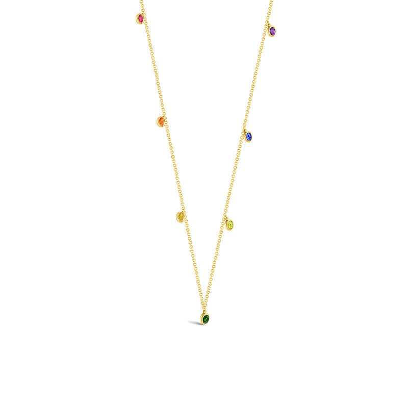 18k Gold Raindow Color Gemstone Necklace / Choker - Genevieve Collection