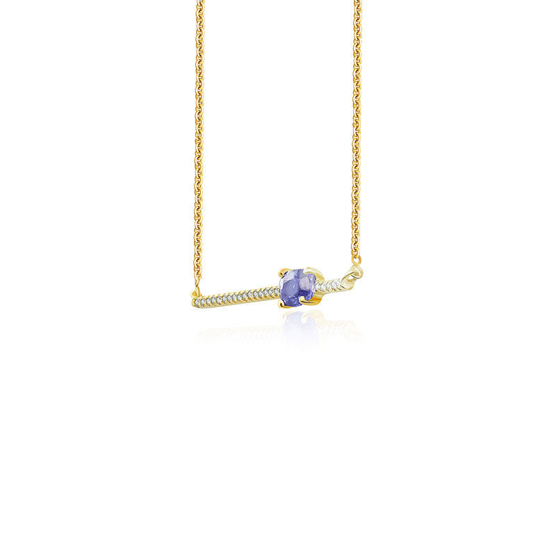 18k Gold Line Diamond Necklace with Sapphire - Genevieve Collection