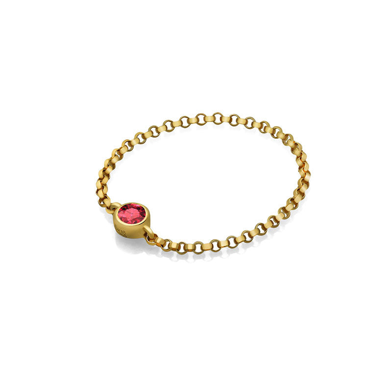 18k Gold July Birthstone Ruby Chain Ring - Genevieve Collection