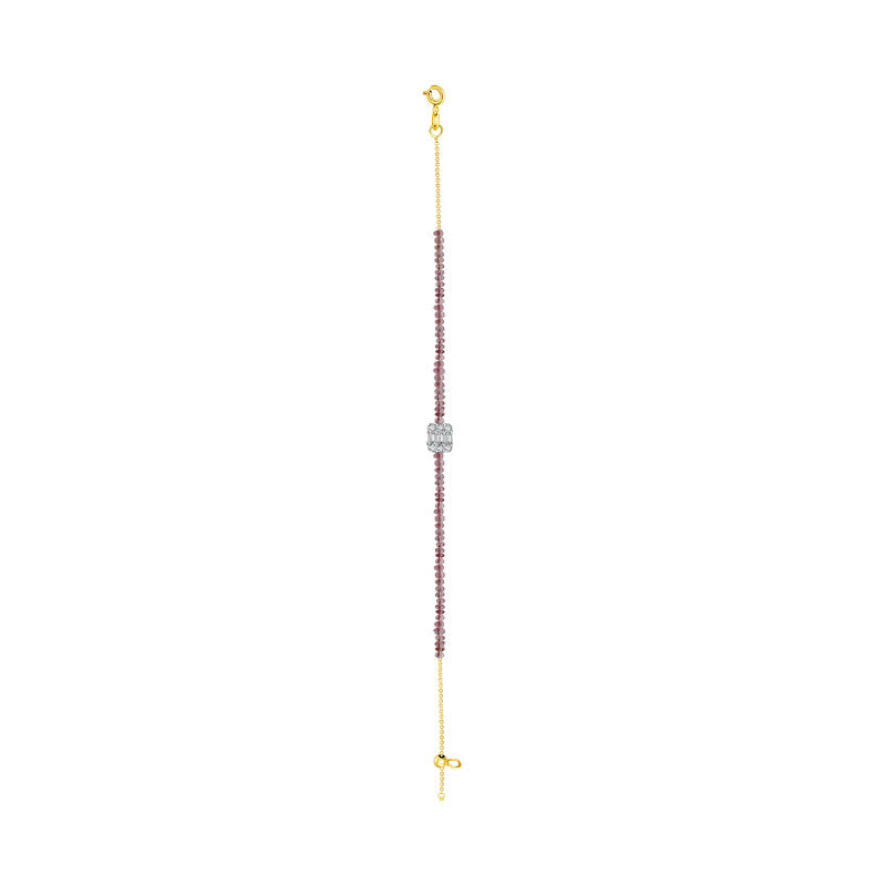 18k Gold Ruby Beaded with Square Shape Diamond Bracelet - Genevieve Collection