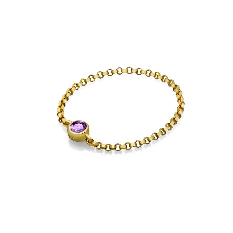 18k Gold June Birthstone Light Amethyst Chain Ring - Genevieve Collection