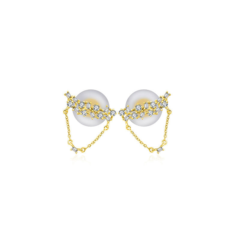 18k Gold Irregular Shape Chain Diamond Earring - Genevieve Collection