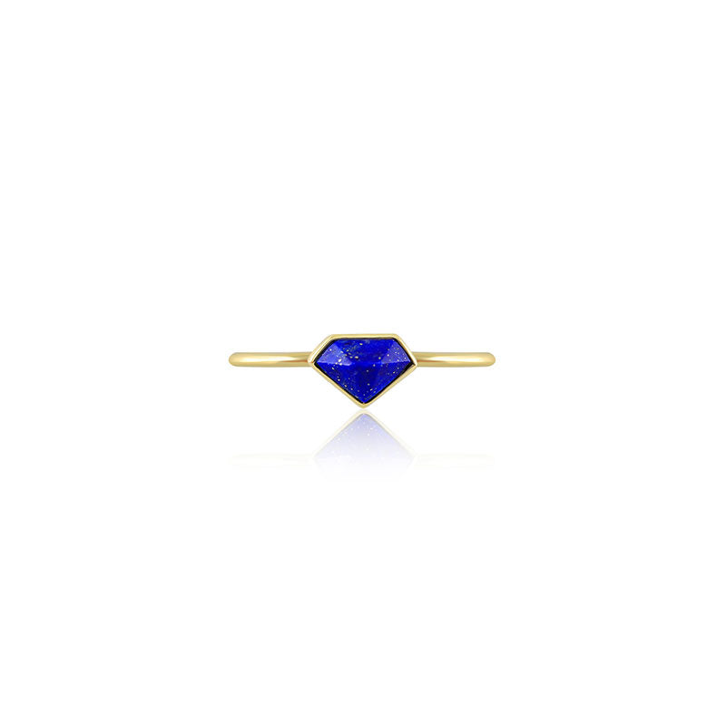 18k Gold Diamond Shape Lapis Ring - Genevieve Collection