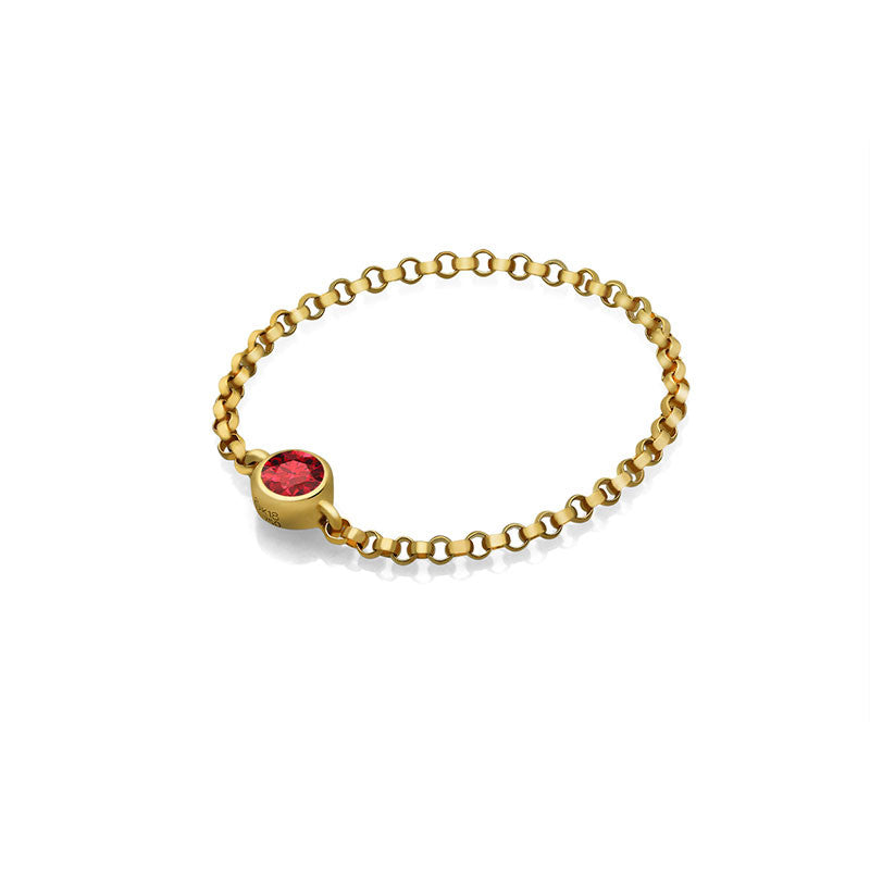 18k Gold January Birthstone Garnet Chain Ring - Genevieve Collection
