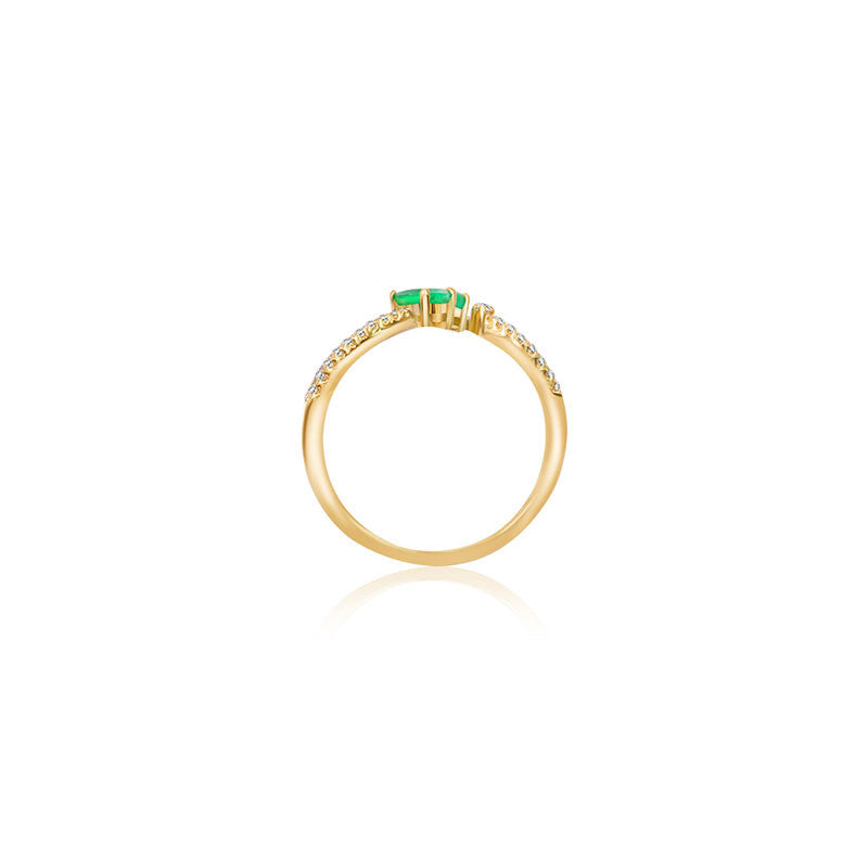 18k Gold Double Emerald Connected Diamond Ring - Genevieve Collection