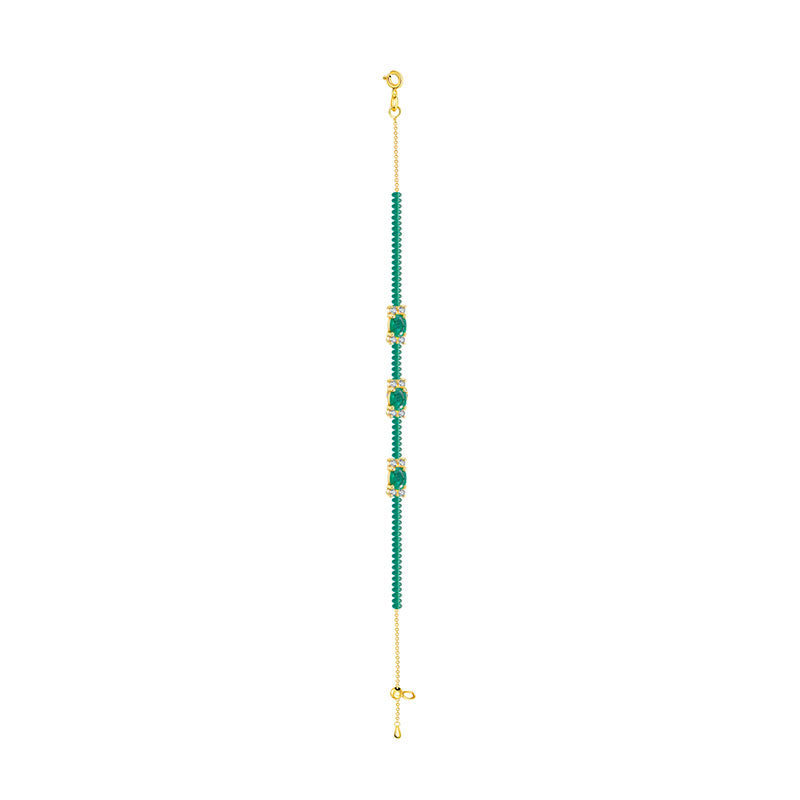 18k Gold Triple Emerald Diamond Bracelet with Beaded Emerald - Genevieve Collection