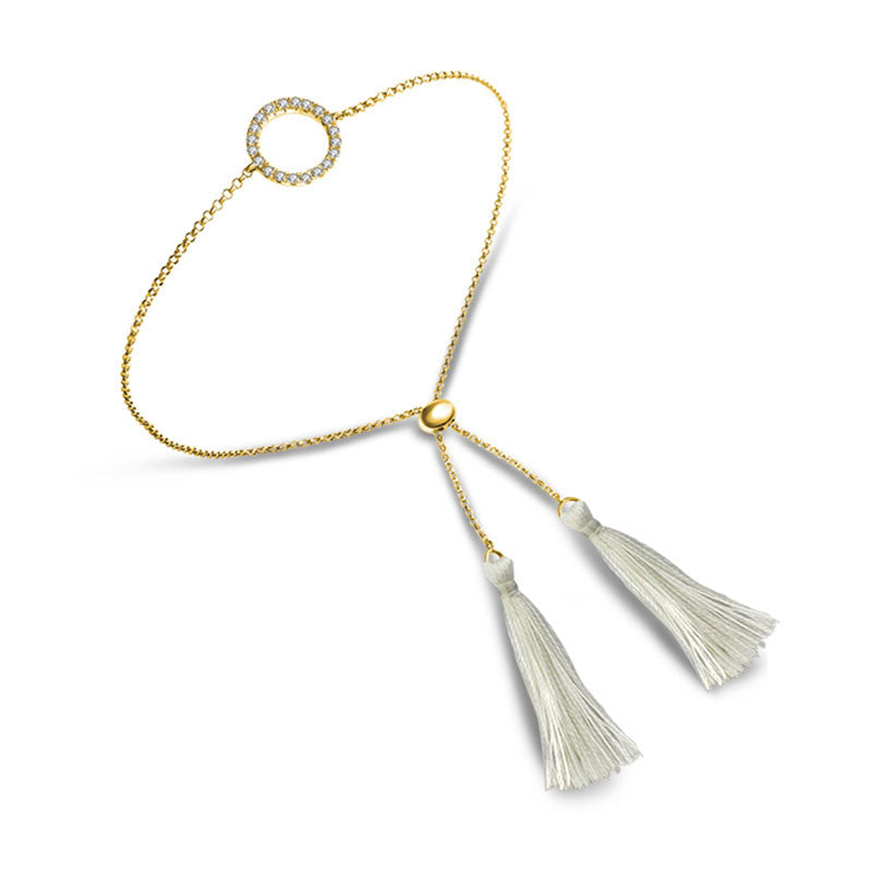 18k Gold Round Shape Diamond Bracelet with White Tassel - Genevieve Collection