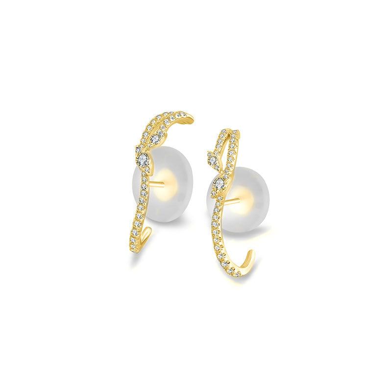 18k Gold Twisted Shape Half Hoop Diamond Earring - Genevieve Collection