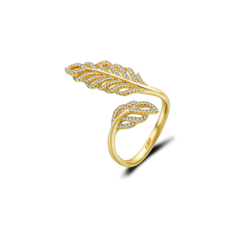 18k Gold Leaf Shape Open Diamond Ring - Genevieve Collection