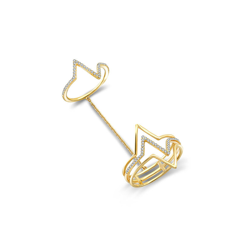 18k Gold Zigzag Connection Diamond Ring - Genevieve Collection