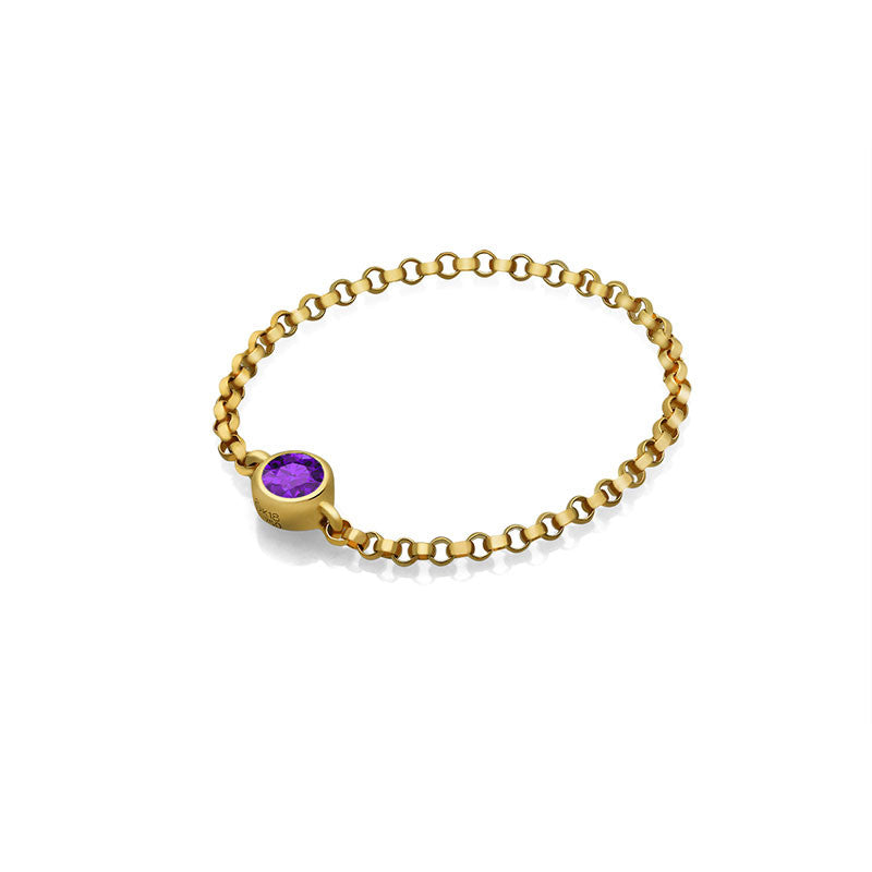 18k Gold February Birthstone Amethyst Chain Ring - Genevieve Collection